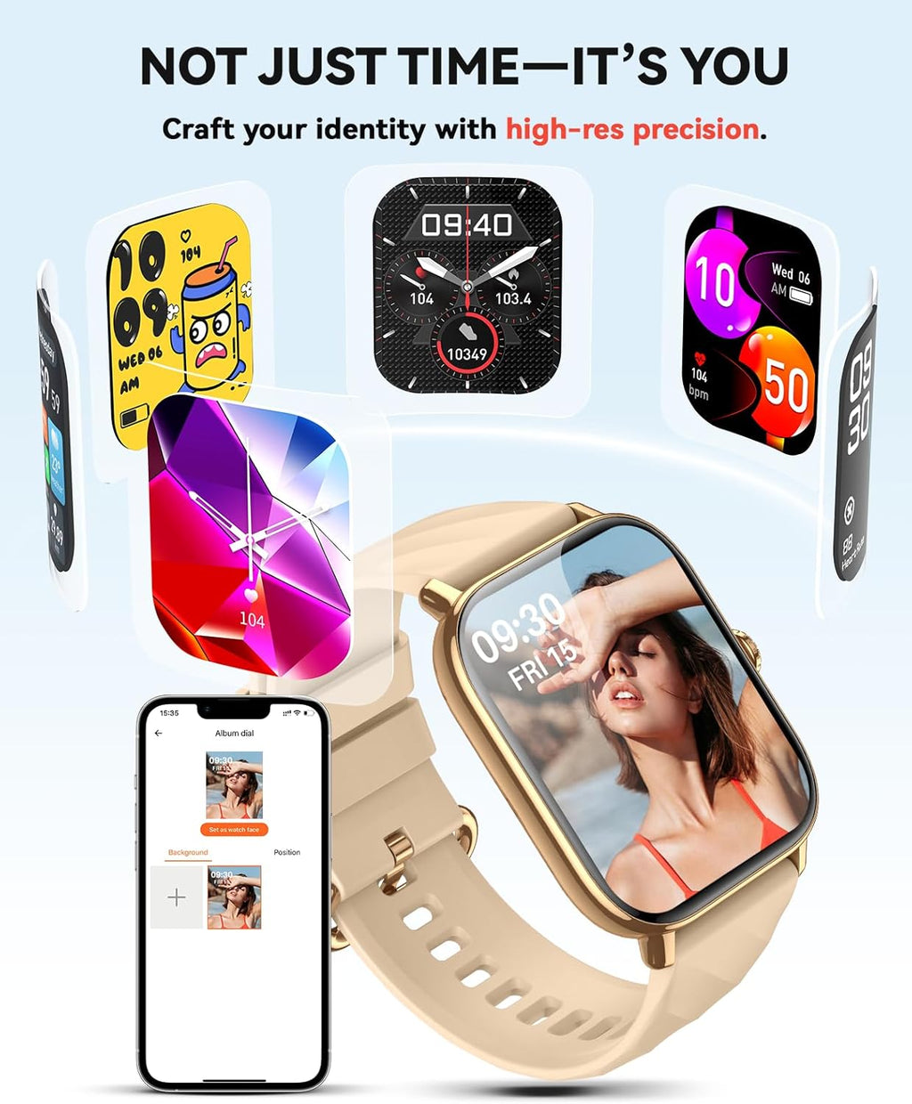 Smart Watches Fitness Tracker for Men Women with Step Counter, Sleep / Calorie Monitor, Pedometer, IP68 Waterproof, 120+ Sports for iPhone Android, 1.91”HD Touchscreen Smartwatch (Casual, Gold, 1.91)