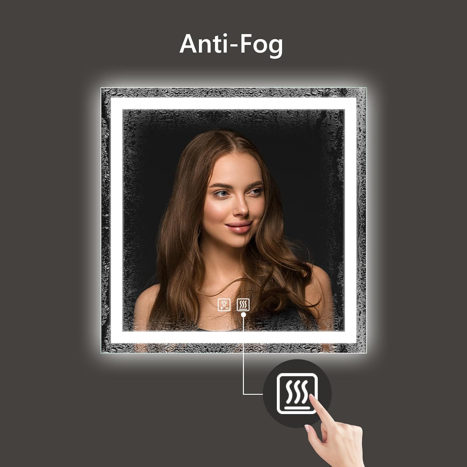 APRILSOUL 30x30 Inch LED Bathroom Mirror with Front and Backlit, Makeup Mirror with 3 Color Lights, Memory Function, Anti-Fog and Dimmable Light (Horizontal)