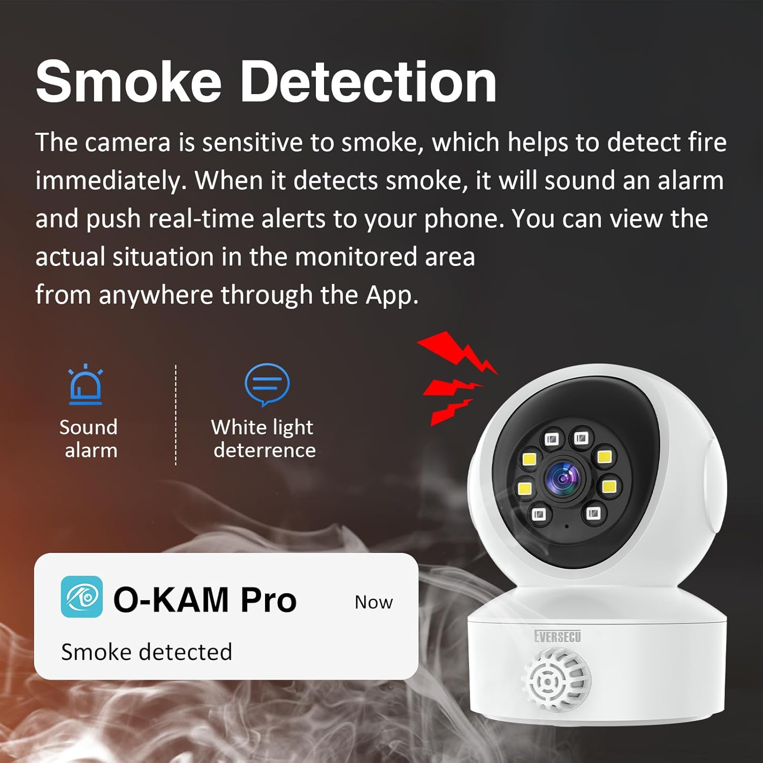 EVERSECU Smoke & Gas Detection Home Security Camera with Sound Alarm & Real Time Alert, Humanoid Auto Tracking, 2 Way Audio, Night Vision, Compatible with Alexa, Baby Monitor/Elder/Pet Camera