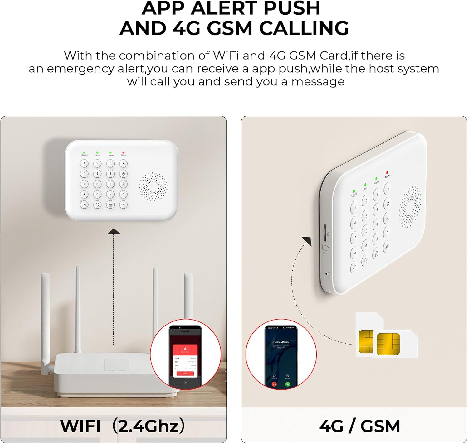 PGST Home Security Alarm System,Smart Home Alarm System with Door/Motion Sensors,GSM 4G/Tuya APP Alerts,Compatible with Alexa and Google Assiatant for Home,Villa,Kids Safety