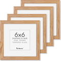 6x6 Picture Frames, Solid White Oak Wood Frame 6 x 6 with Stand for Wall & Tabletop Display, Rustic Wooden Photo Frame 6 by 6 with Real Glass, 6x6 Frame Matted to 4x4, Natural Color, Set of 4