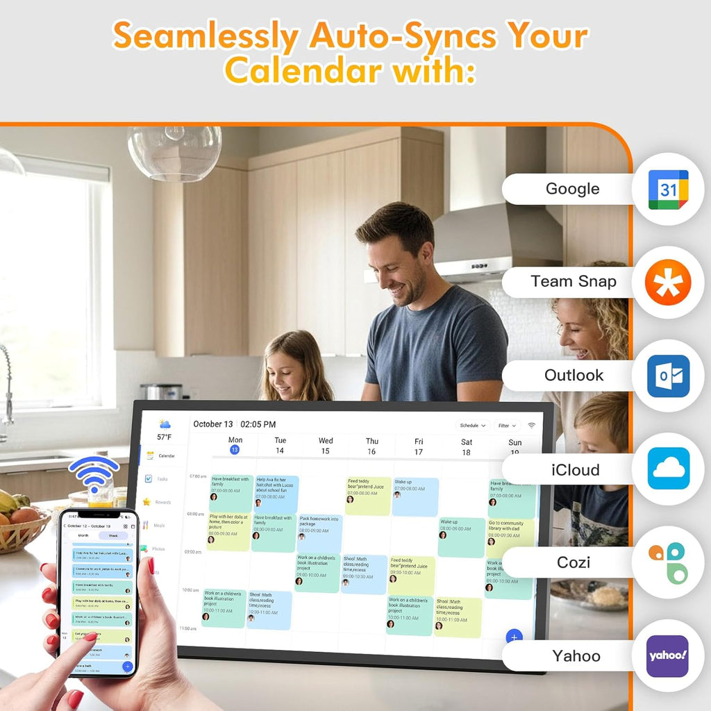 27" Digital Calendar Chore-Chart for-Family-Schedules - Smart Wall Touchscreen Interactive Display for Family To Do List, Auto-Sync Google iCloud Outlook Calendars, Streamline Household Organization