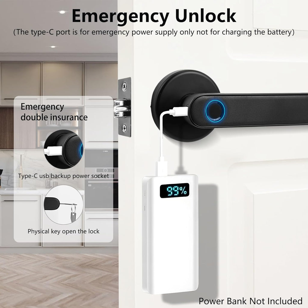 Fingerprint Smart Door Lock, Biometric Door Lock with App for Bedroom, Home, Apartment, Hotel (Black)