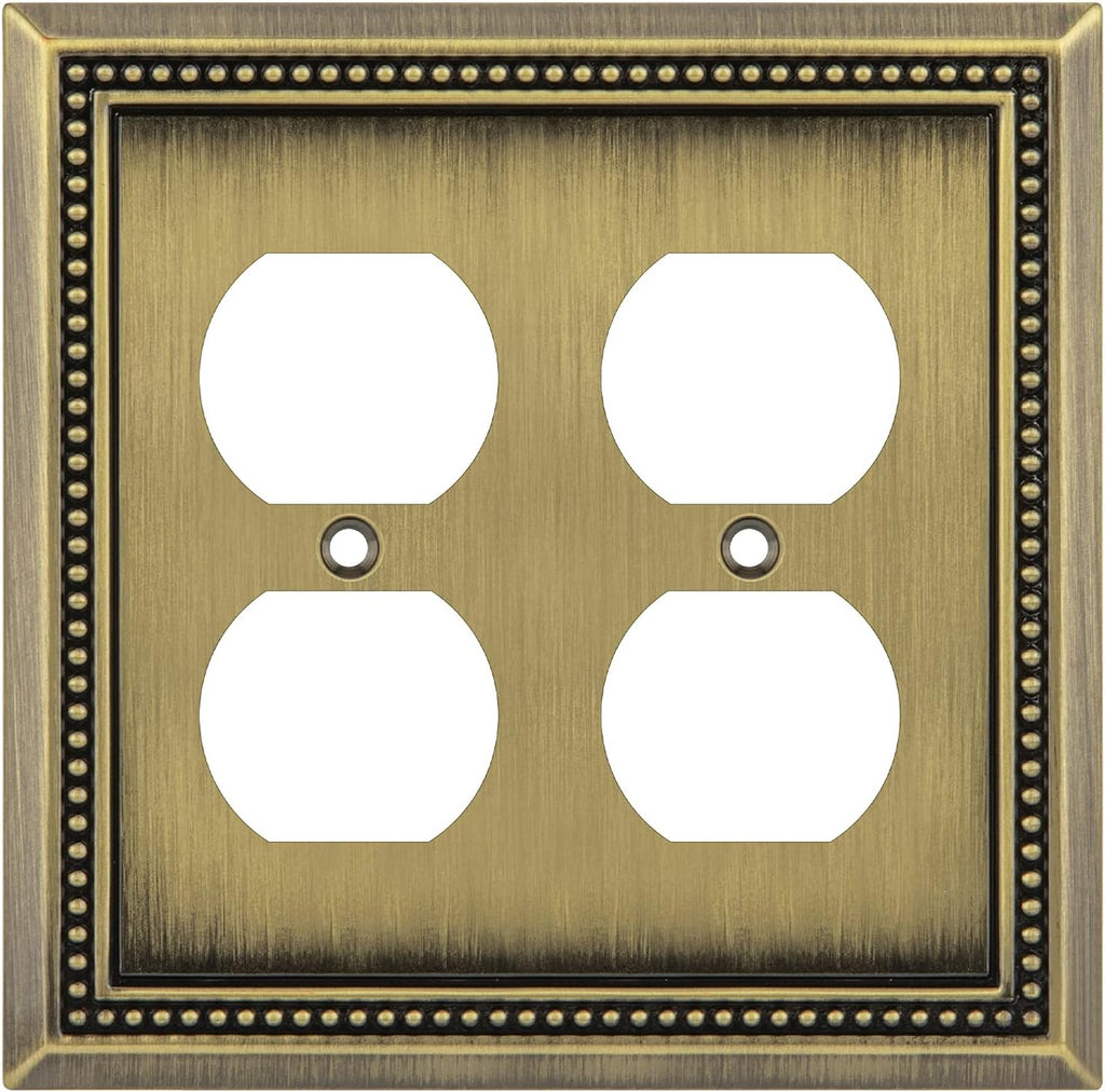 Henne Bery Sunken Pearls Heavy Duty Decorative Wall Plate Switch Plate Outlet Cover (Double Duplex, Antique Brass)