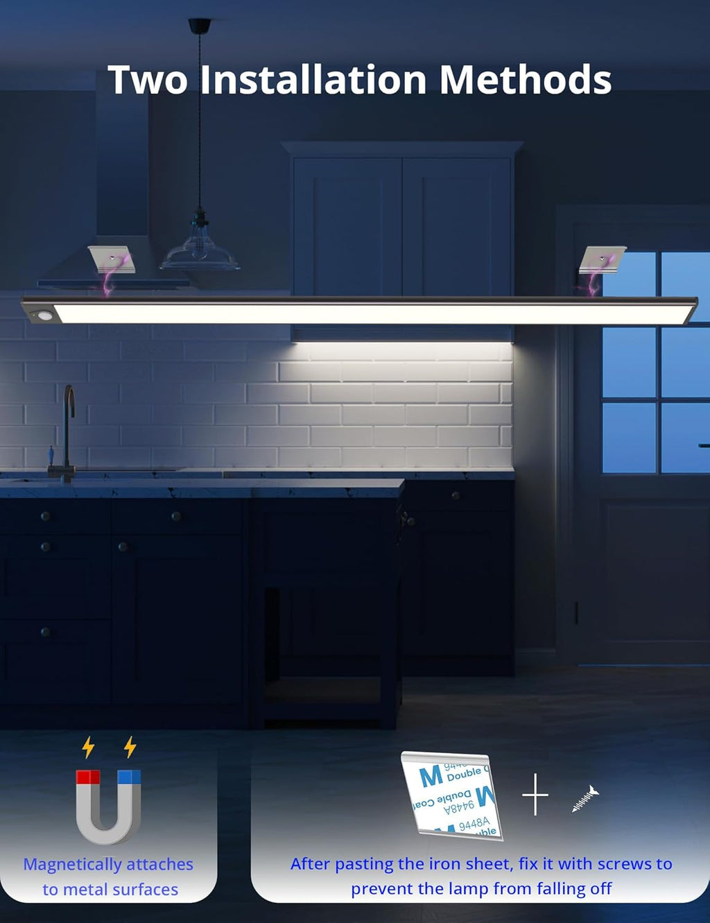 23.6in Under Cabinet Lighting, 101-LED, Dimmable, Rechargeable 4400mAh Battery, Indoor Wireless Motion Sensor Closet Light for Kitchen, Counter, Wardrobe (Silver)