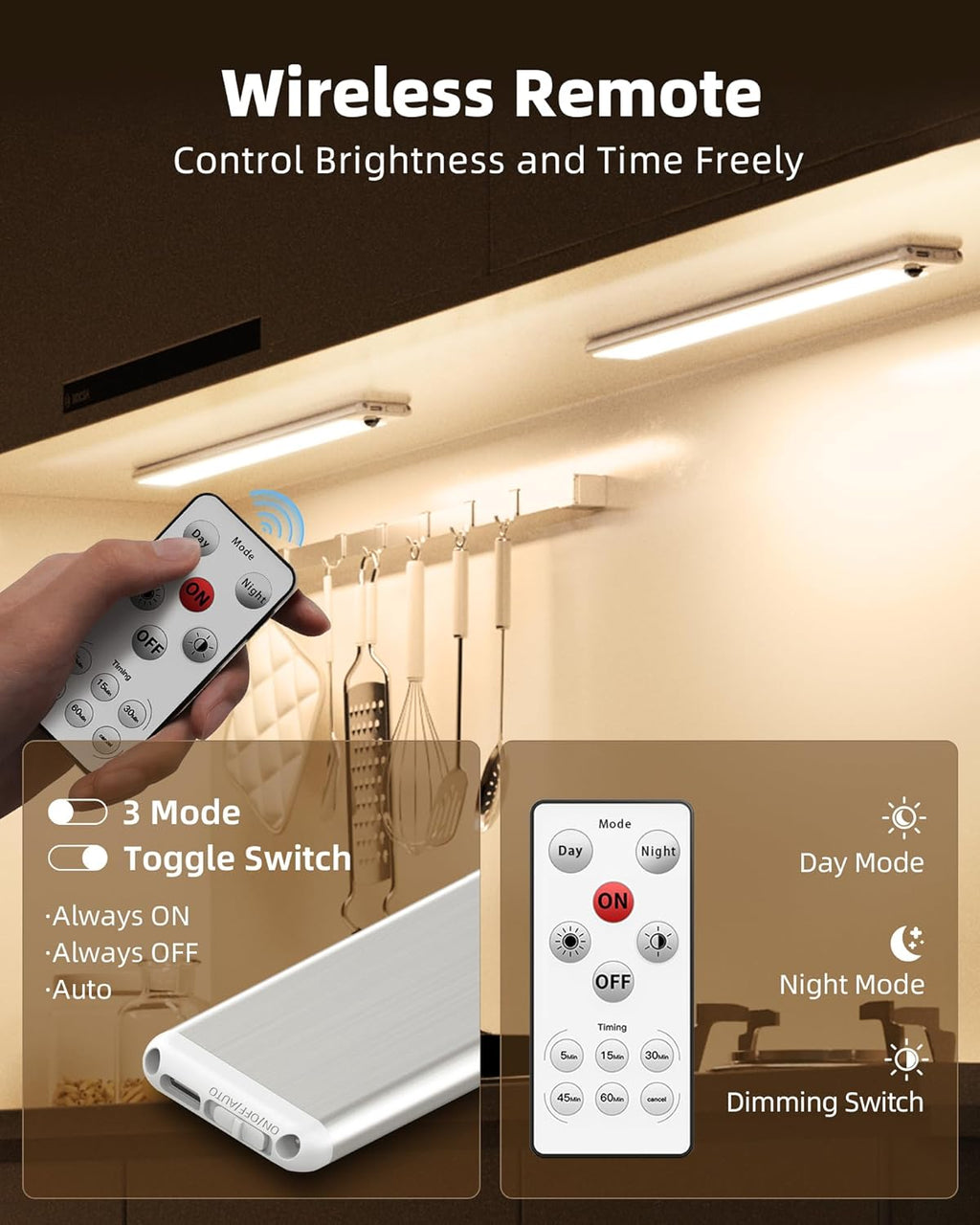 EZVALO Under Cabinet Lights, 14.5i'' Motion Sensor Light Indoor Dimmable, 4000mAh Rechargeable Closet Lights 3700K with Remote Control, Wireless Under Counter Light for Kitchen,Cabinet,Bedroom(4Pcs)