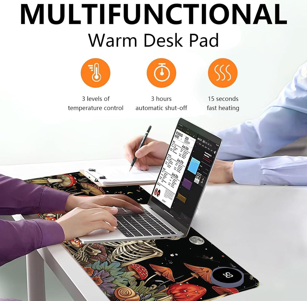 Heated Mouse Pad with 3 Levels Heated & 3 Hours Auto Shut-Off Mouse Pad for Warming Hands in Office Home, 23.6" x 14.2"Large Safe Desk Mat Hand Warmer，Kiss Skull