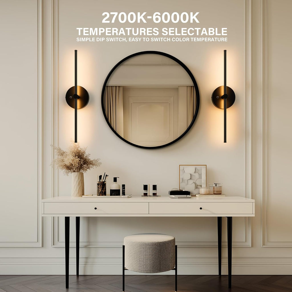 ZAGO Battery Operated Wall Sconce: 24-inch Wireless LED Wall Sconces Set of Two with Remote Control, Dimmable Modern Linear Light for Living Room, Bedroom, Hallway Indoor Lighting Decoration