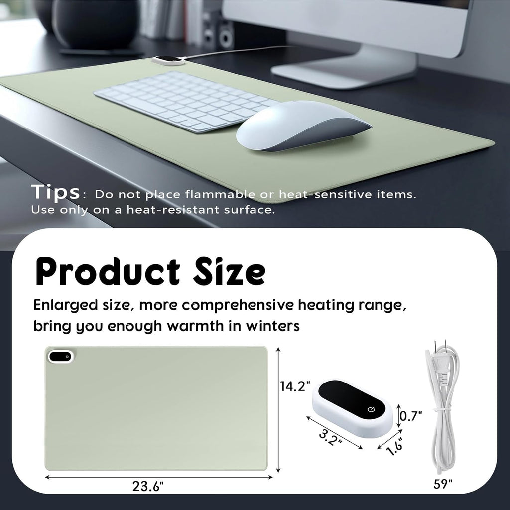 Konohan Heated Large Desk Mat PU Leather Warm Mouse Pad with 5 Heating Level & 4 Hour Auto Shut-Off Heating Keyboard Pad Warmer Gaming Mice Mat Only Supports 110v(Gray-Green Color,23.6"x 14.2")