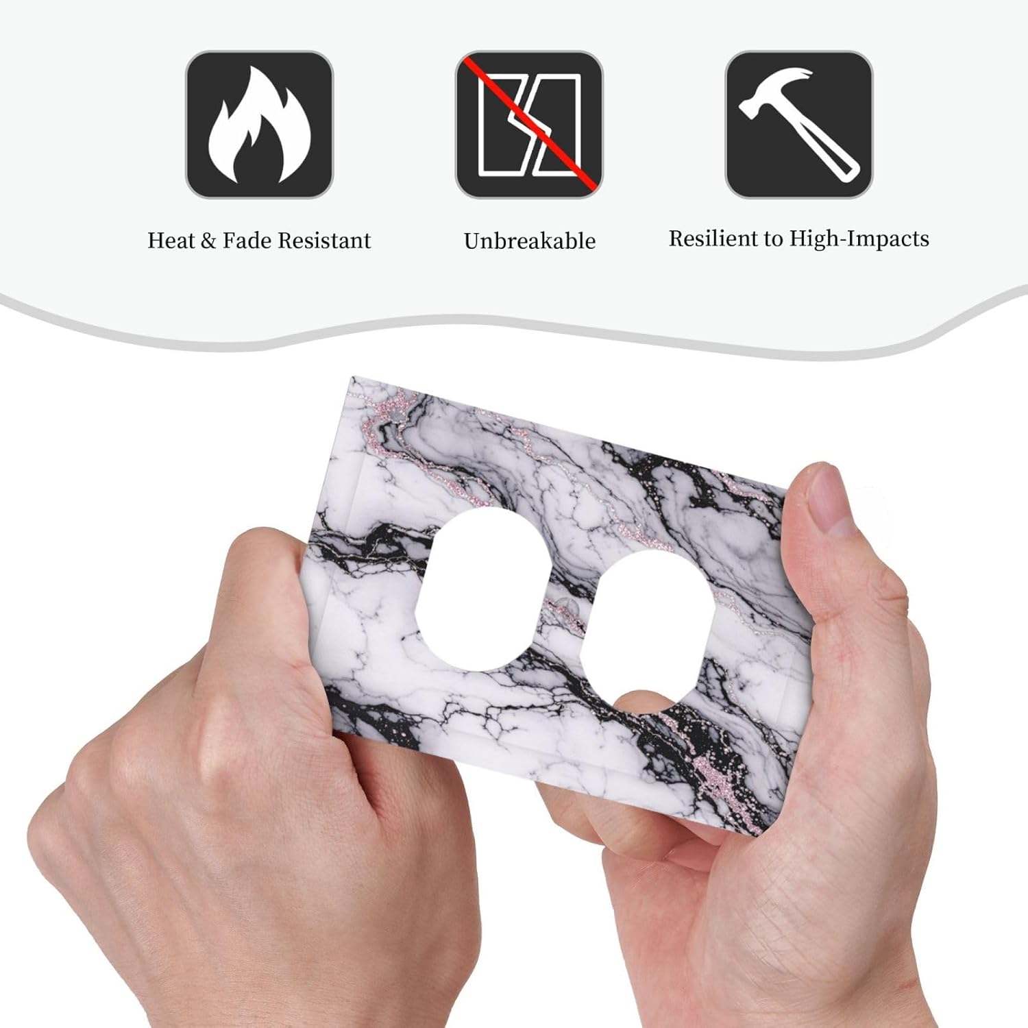 Outlet Covers White Marble Pattern Black Lines Pink Lines 1 Gang Duplex Wall Plate Decorative Switch Plates Electrical Receptacle Faceplate Light Switch Cover for living Room Office Decor
