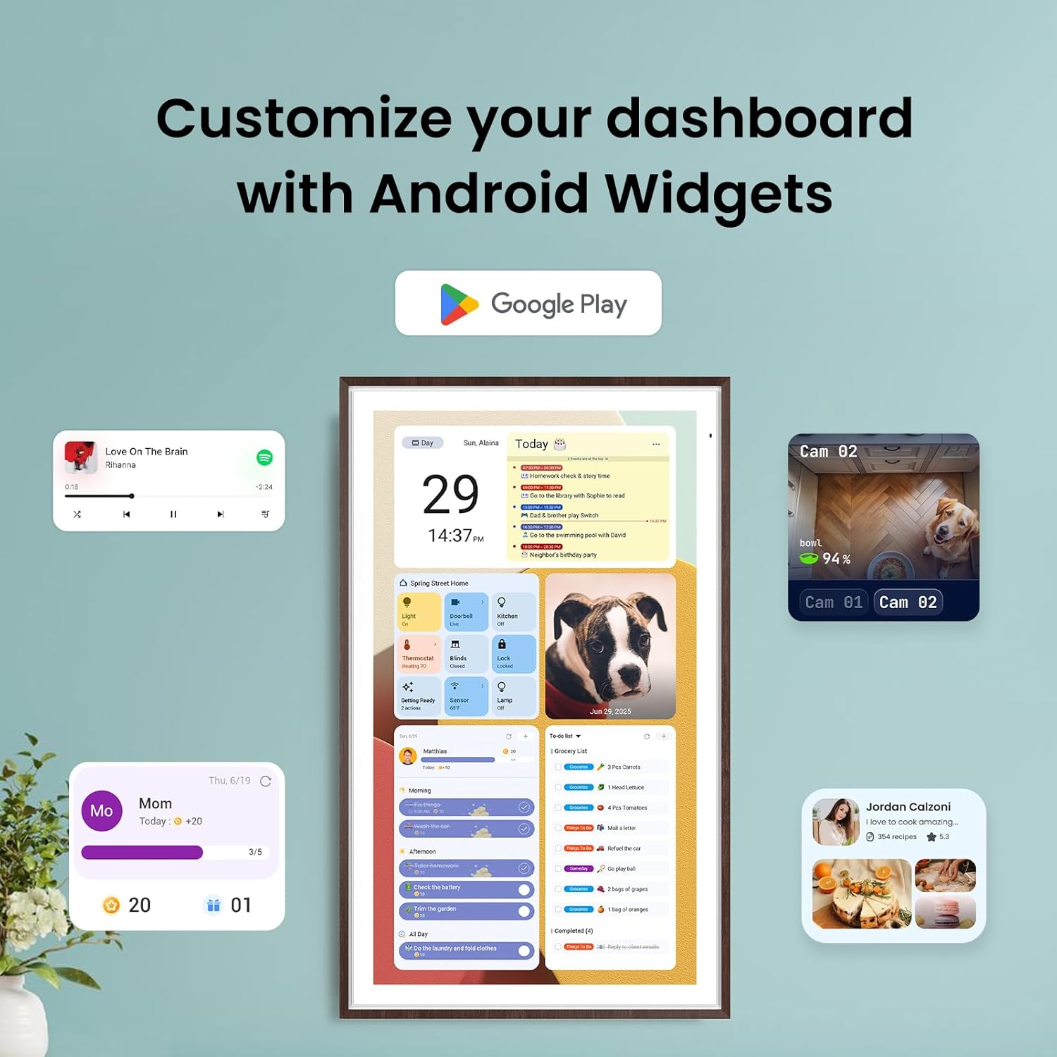 ApoloSign 27" 4K Digital Calendar: Dual Mode Calendars with Google Play & Multi-calendar Sync, Electronic Planner & Chore Chart, Smart Touchscreen, Interactive Display for Family Schedules (Dark Oak, 27-inch(4K))