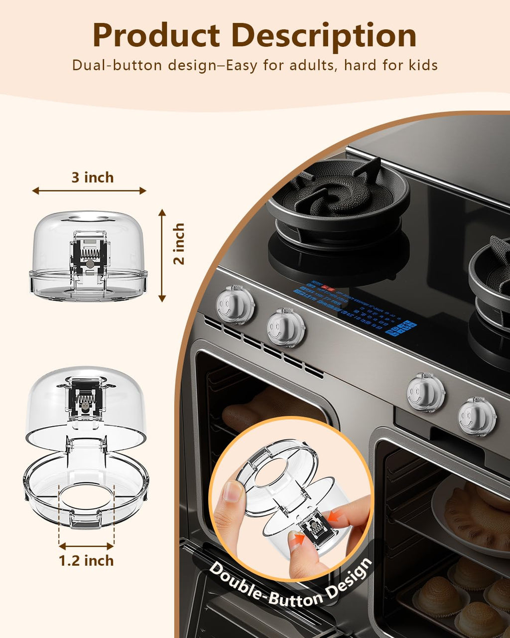 Stove Knob Covers - 5 Pack Heat Resistant Gas Stove Knob Covers with Child Proof Lock & 3M Strong Adhesive, Oil-Proof Oven Knob Covers with Clear Transparent Design, Pet-Friendly