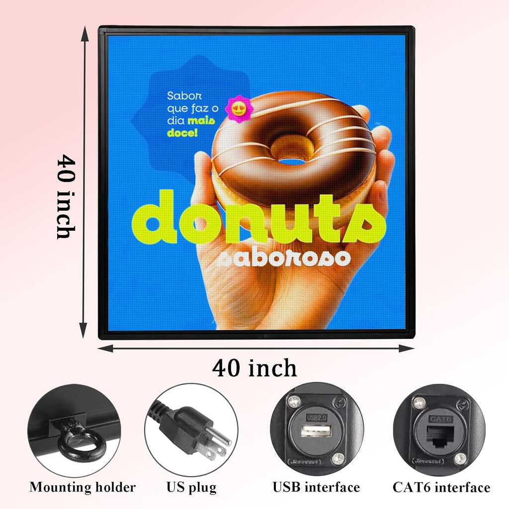 P6 40x40 Inch Commercial Outdoor LED Display Screen High Brightness Commercial Digital Sign IP45 Weatherproof for Advertising, Stores, Restaurants HD Video/Image Scrolling Billboard