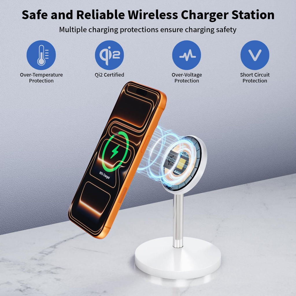 Magnetic Wireless Charger iPhone Stand,Qi2.2-Certified 25W Mag-Safe Charger Fast Charging Stand 35W USB C Adapter 6FT Cable Wireless Fast Charge Station for iPhone 17 Pro Max/17/16/15/14/13/12,AirPods