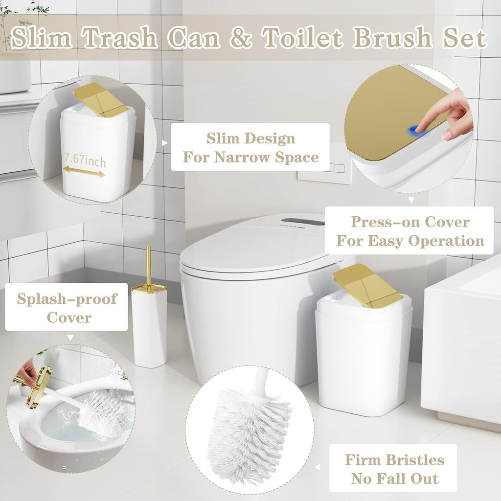 Bathroom Accessory Set, 11PC Bathroom Set, White Bathroom Accessories, Bathroom Accessories Set with Trash Can, 3PC Soap Dispensers and Toilet Brush