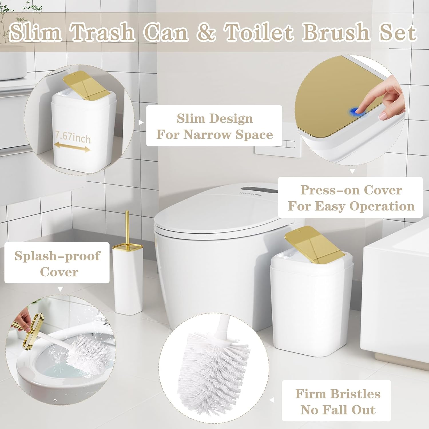 Bathroom Accessory Set, 11PC Bathroom Set, White Bathroom Accessories, Bathroom Accessories Set with Trash Can, 3PC Soap Dispensers and Toilet Brush
