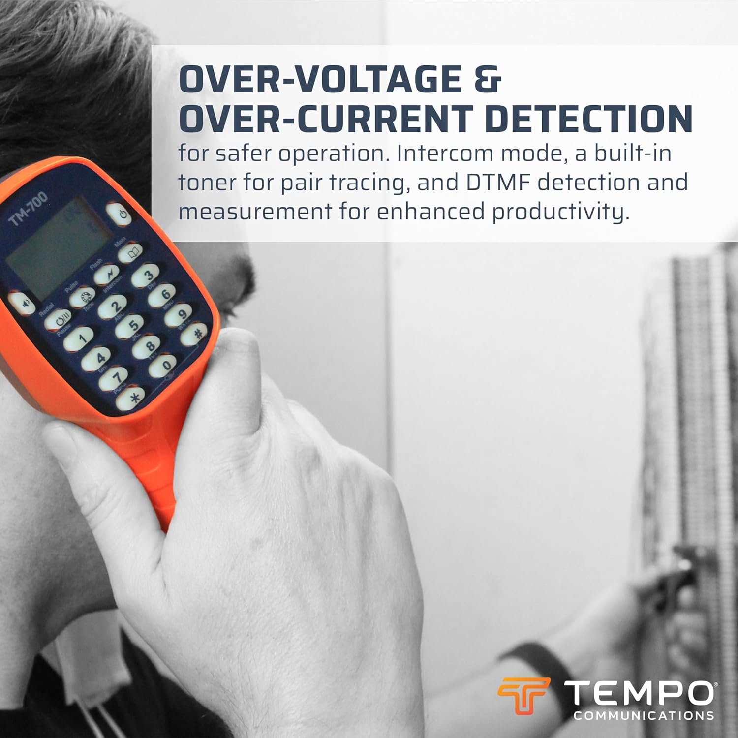 TEMPO Communications TM-700 Telephone Test Set, Lineman's Butt Set Phone Tester w/LCD Display, ABN Bed of Nails & Spike Croc Clips & RJ11, DSL Line Filter (Professional Grade) (TM-700)