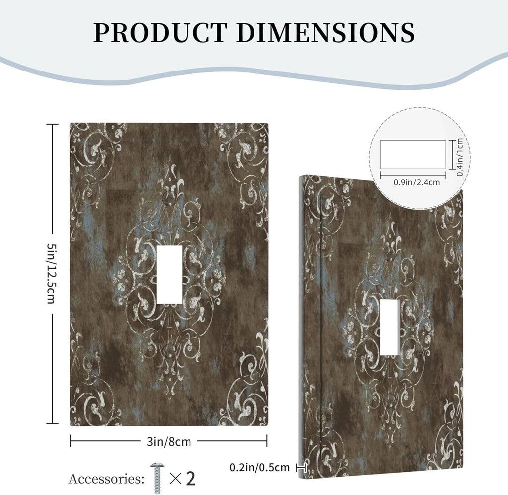 Decorative Light Switch Plate Covers Gothic Vintage Abstract Brown Patterns 1 Gang Wall Plate Single Toggle Switch Cover Plate Jumbo Electrical Switchplate Receptacle Faceplate for Bedroom
