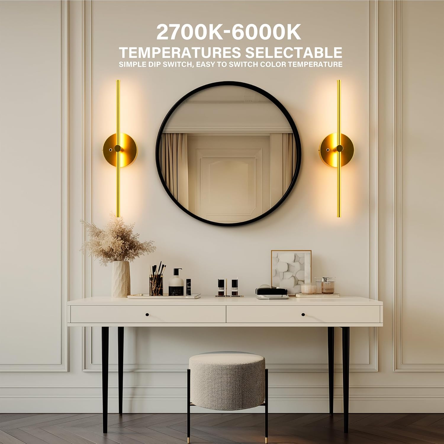 ZAGO Battery Operated Wall Sconce: 24-inch Wireless LED Wall Sconces Set of Two with Remote Control, Dimmable Modern Linear Light for Living Room, Bedroom, Hallway Indoor Lighting Decoration