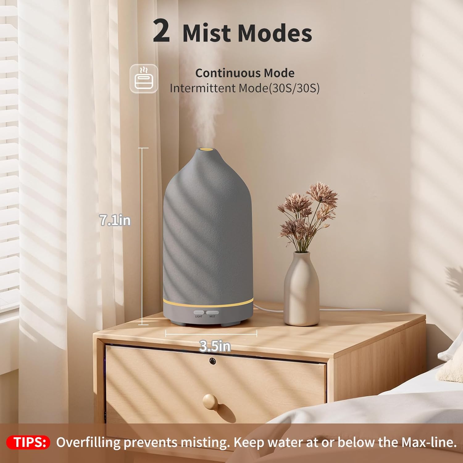 URPOWER 120ML Essential Oil Diffuser Aromatherapy Diffuser Oil Machine with Elegant Gray Ceramic Design Ultrasonic Cool Mist Humidifier with 7 LED Lights, Auto-Off for Home Decor & Relaxation Office