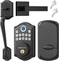 DS10 Keyless Entry Door Lock with Handle Set - Fingerprint DeadBolt, Electronic Keypad Deadbolt, Smart Locks for Front Door, Auto-Lock & One Touch Locking, Easy Installation - Matte Black