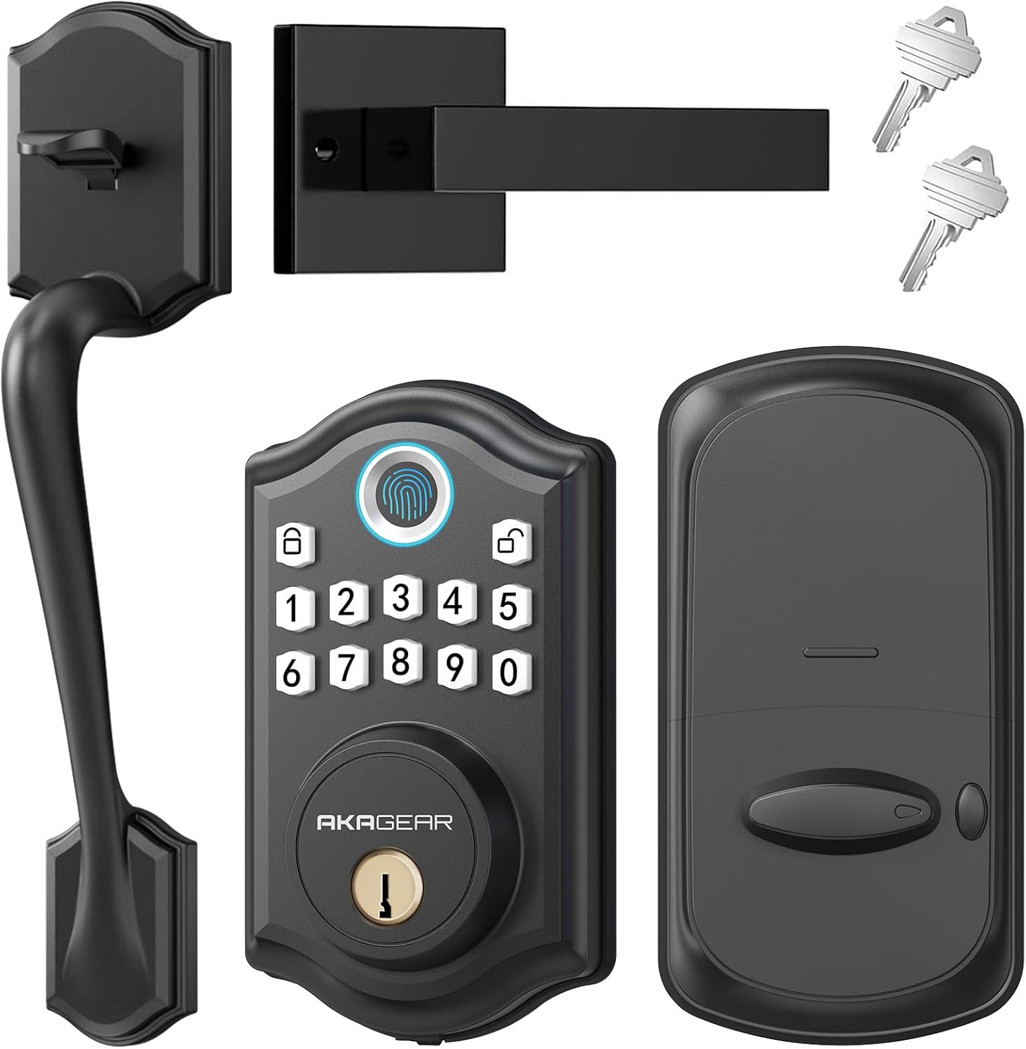 DS10 Keyless Entry Door Lock with Handle Set - Fingerprint DeadBolt, Electronic Keypad Deadbolt, Smart Locks for Front Door, Auto-Lock & One Touch Locking, Easy Installation - Matte Black