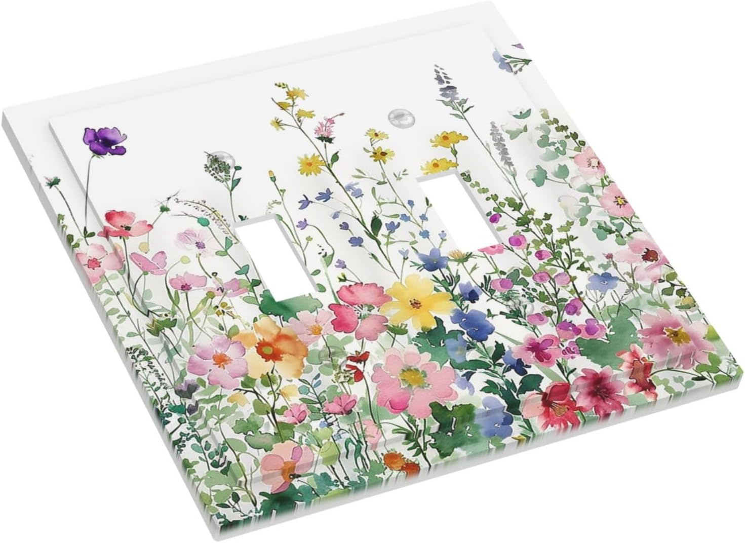 Decorative Switch Plates Boho Colorful Flowers Plant Rustic Wildflower 2 Gang Double Toggle Outlet Light Switch Cover Wall Plate Electrical Faceplate for Bed Room Bathroom Decor