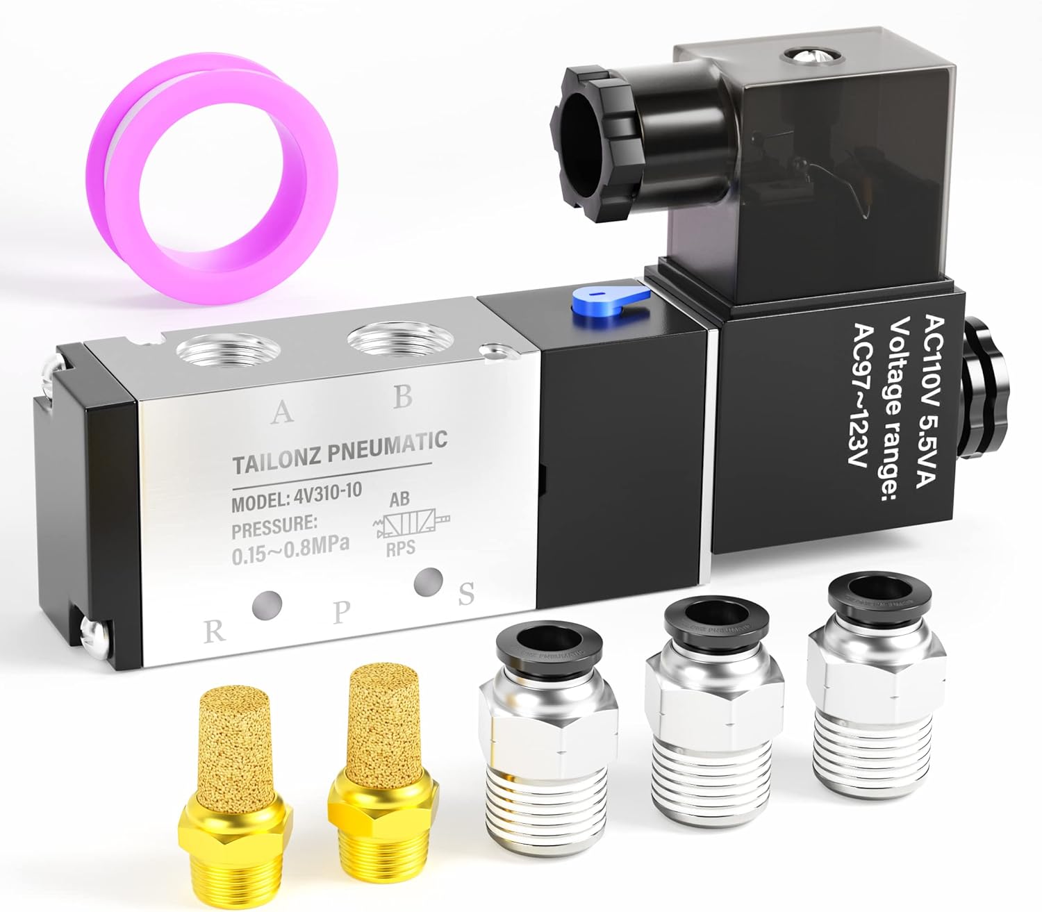TAILONZ PNEUMATIC 3/8"NPT Solenoid Valve 4V310-10 AC110V Single Coil Pilot-Operated Electric 2 Position 5 Way Connection Type Junction Box