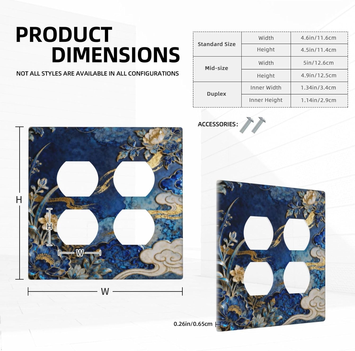 Decorative Outlet Covers Blue White Flower Gold Line Cloud 2 Gang Light Switch Cover Plate Double Duplex Wall Plates for Electrical Outlets Switch Plate Covers for Bedroom Home Decor