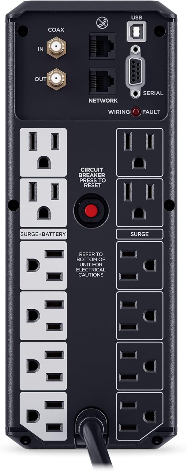 CyberPower CP1350AVRLCD3 Intelligent LCD UPS System, 1350VA/815W, 12 Outlets, 2 USB Ports, AVR, Mini Tower, Black