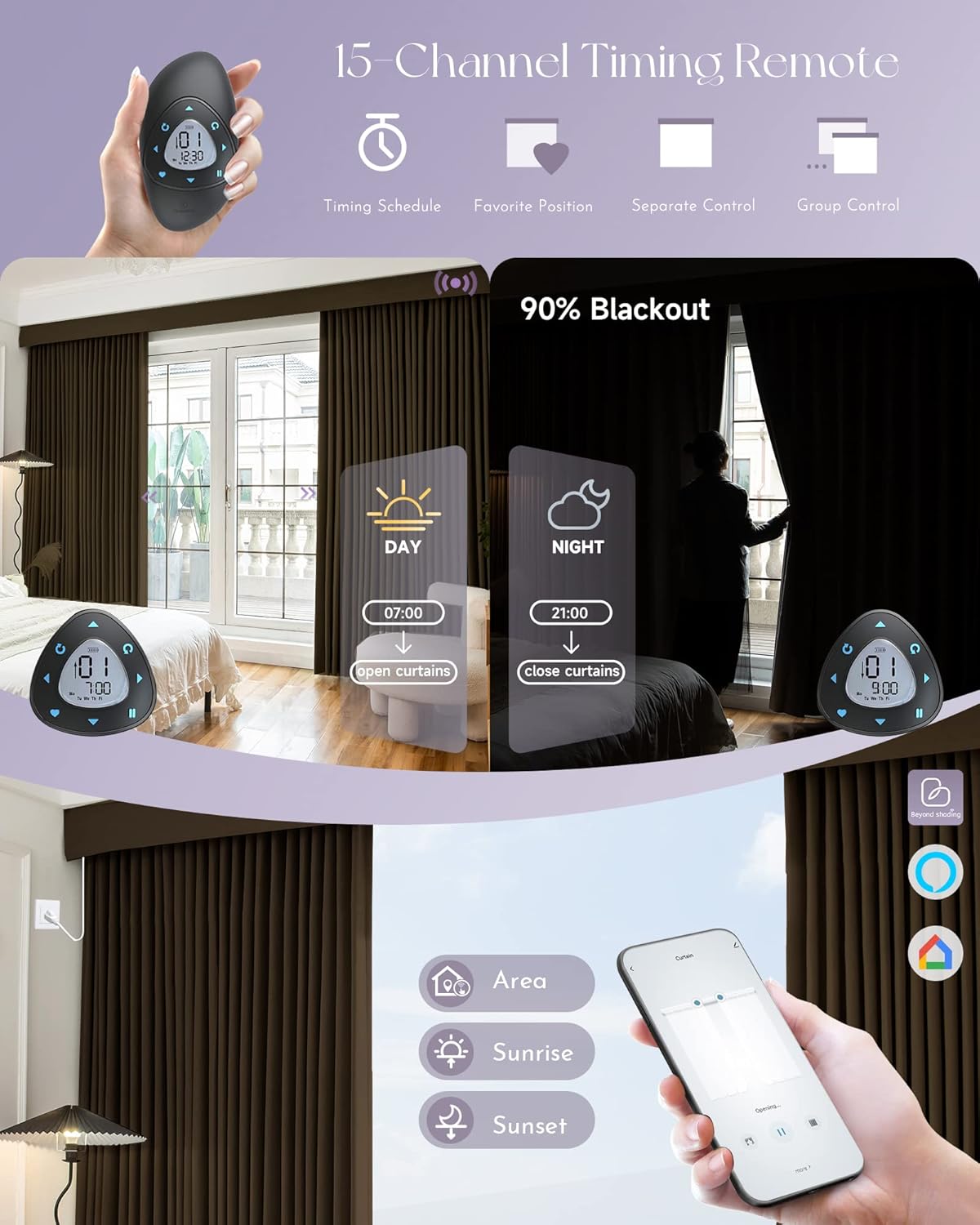 Graywind Hardwired Smart Curtains Motorized Curtains with Remote Alexa Google Control for Sliding Door Room Darkening Drapes One-Way or Split Draw Joinable Curtain Custom Width to 220" (Carob Brown)