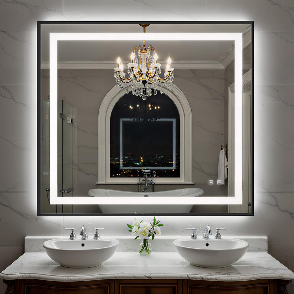 40X36 Inch LED Bathroom Mirror with Lights, Black Frame Frontlit+ Backlit Bathroom Vanity Mirror for Wall, Ultra-Clear Tempered Glass, Shatter-Proof, Anti-Fog and Memory Function, ETL Listed