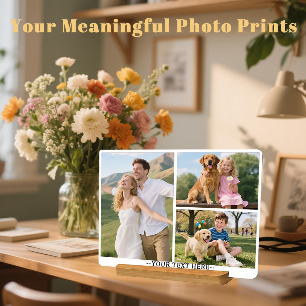 Custom Metal Photo Prints，Personalized Your Own Picture Frame, Customize Photo Prints with Wooden Base，Personalized Metal Picture Gift for Lovers，Family，Boyfriend，Friends