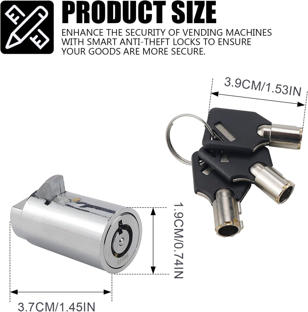Vending Machine Key, Cylinder Lock for Storage Unit Cylinder Lock for Coke Snack Candy Soda Vending Machines Locks with 3 Tubular Keys