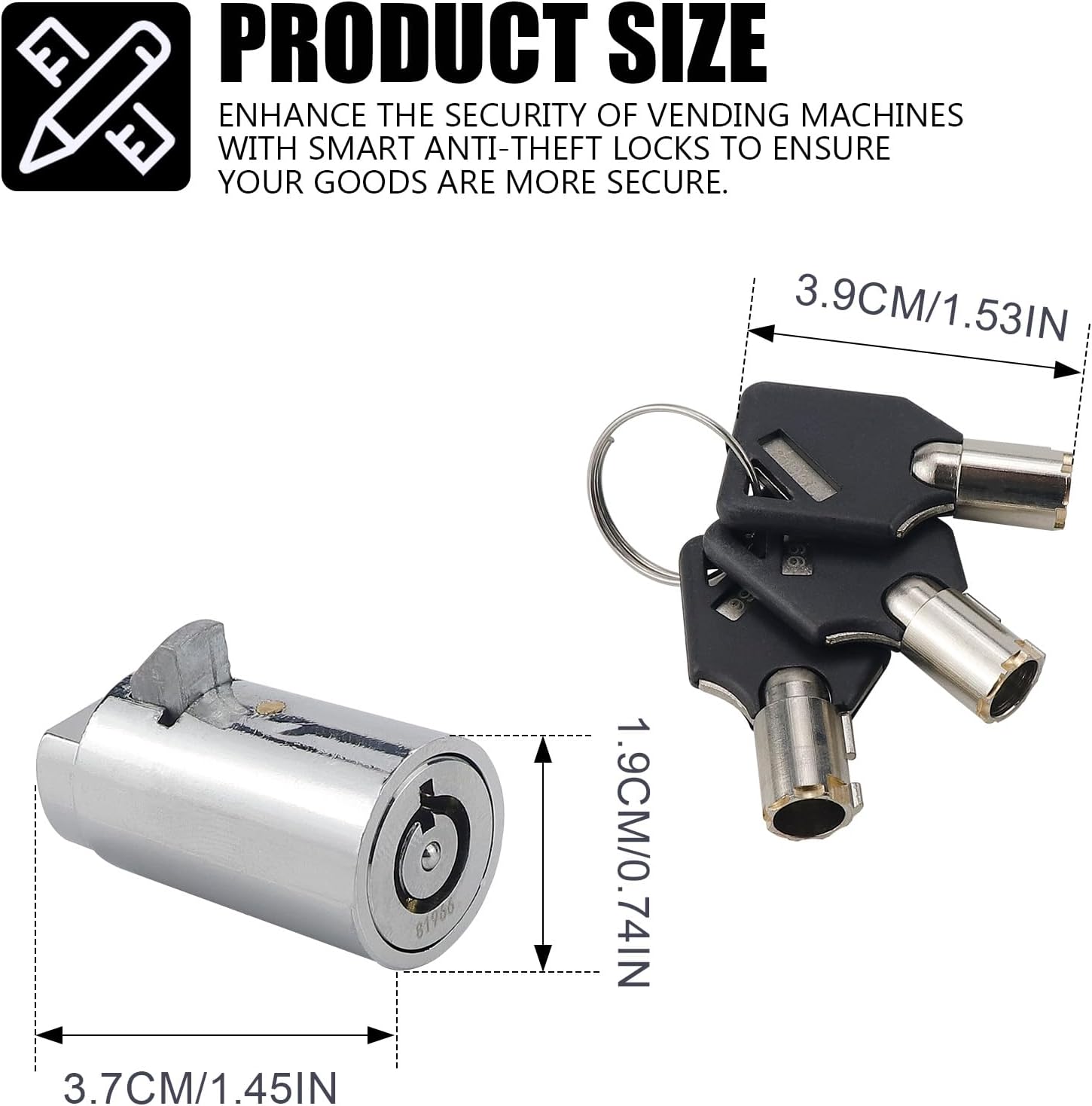 Vending Machine Key, Cylinder Lock for Storage Unit Cylinder Lock for Coke Snack Candy Soda Vending Machines Locks with 3 Tubular Keys