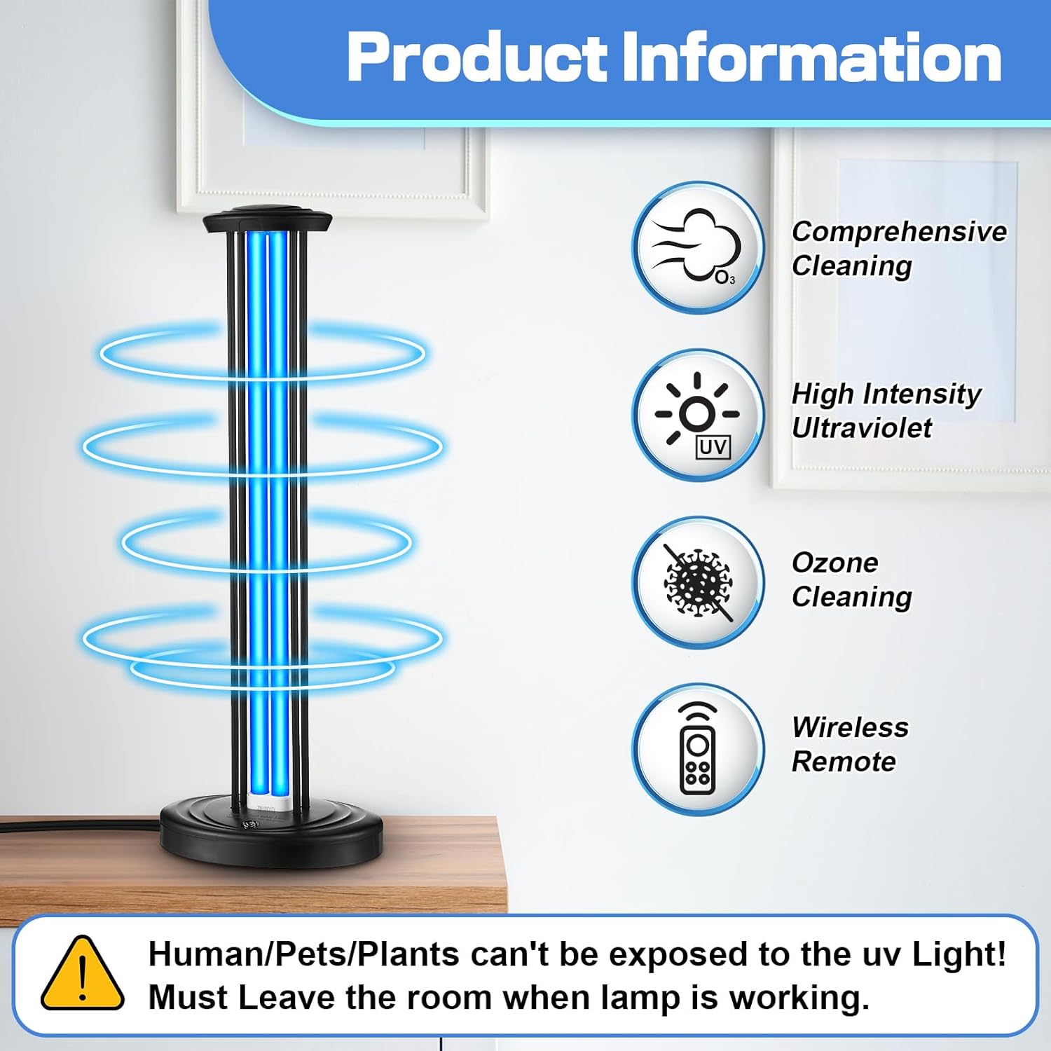 Qualirey 100W UV & Ozone Sanitizer with UV Light Glasses, High Power Room Disinfection Light with 3 Level Timer & Remote, Whole Room Disinfection for Large Spaces, Offices & Basements