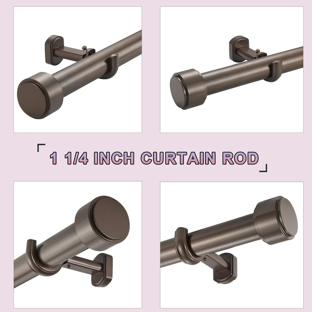 Heavy Duty Curtain Rods,1 1/4" Large Diameter Premium Nonadjustable Curtain Rod,48in/4ft Custom Window Treatment Rods with Durable Aluminum Brackets and End Caps,Dark Bronze Finish