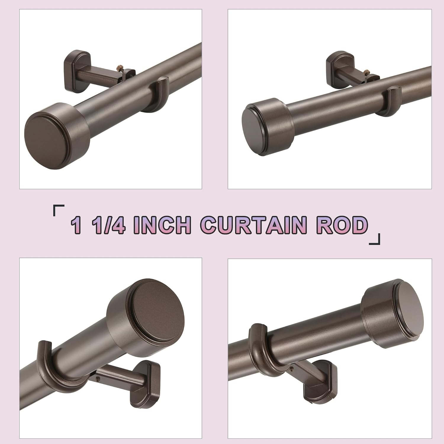 Heavy Duty Curtain Rods,1 1/4" Large Diameter Premium Nonadjustable Curtain Rod,72in/6ft Custom Window Treatment Rods with Durable Aluminum Brackets and End Caps,Dark Bronze Finish