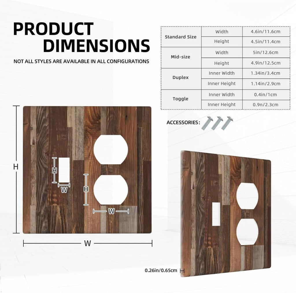 Vintage Brown Wooden Boards Print Wood Grain Wallplates 1 Toggle 1 Duplex Switch Plate Electrical GFCI Faceplate Decorative Light Switch Covers for Farmhouse Home Decor