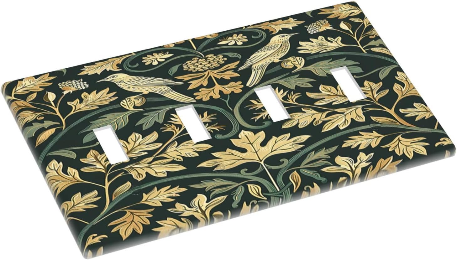 Light Switch Covers William Morris Vintage Botanical Birds Golden Green Leaves Quad Toggle Electrical Faceplate 4 Gang Wall Plate Decorative Switch Plates for Bedroom Home Decor
