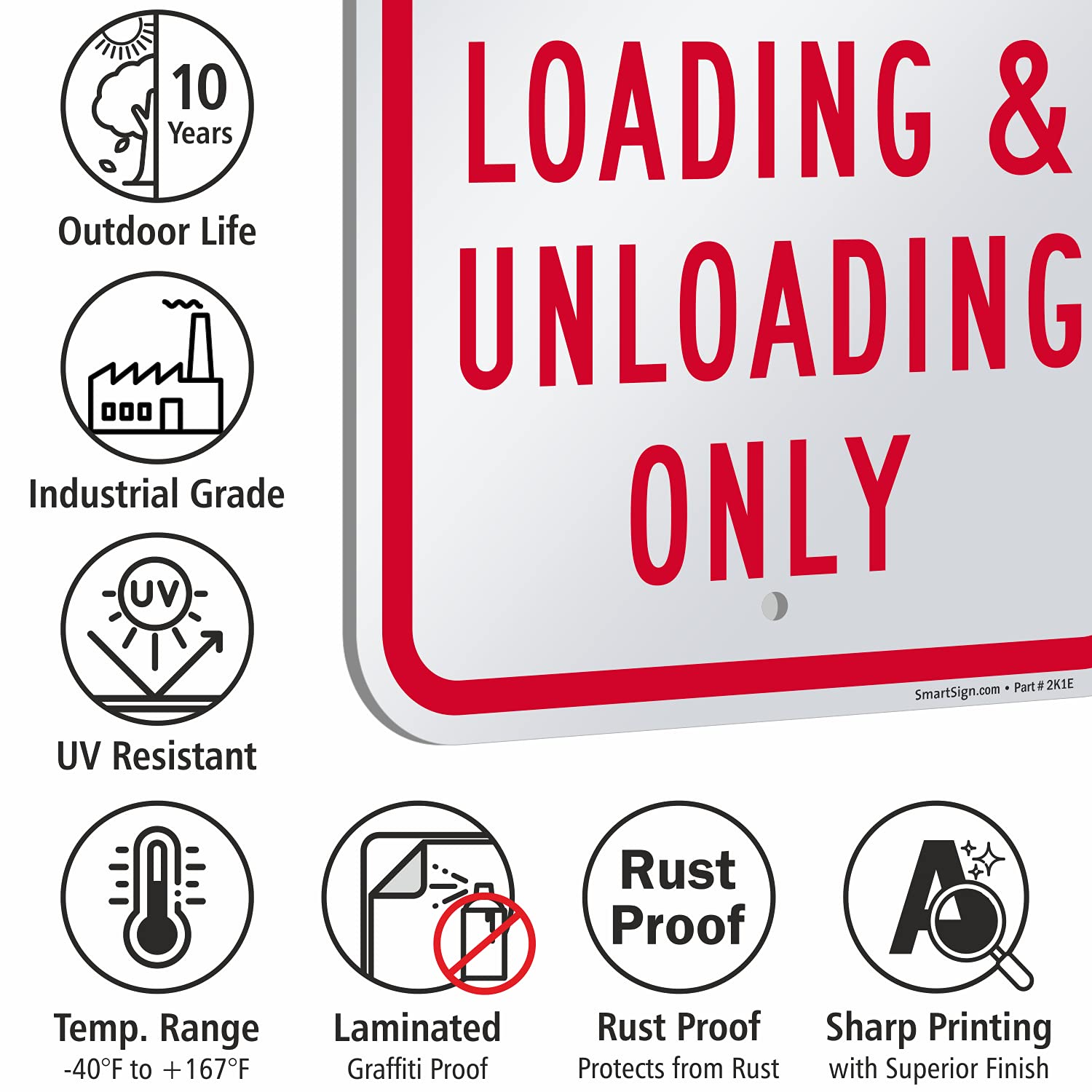 SmartSign 18 x 12 inch “No Parking - Loading And Unloading Only” Metal Sign, 63 mil Laminated Rustproof Aluminum, Red and White