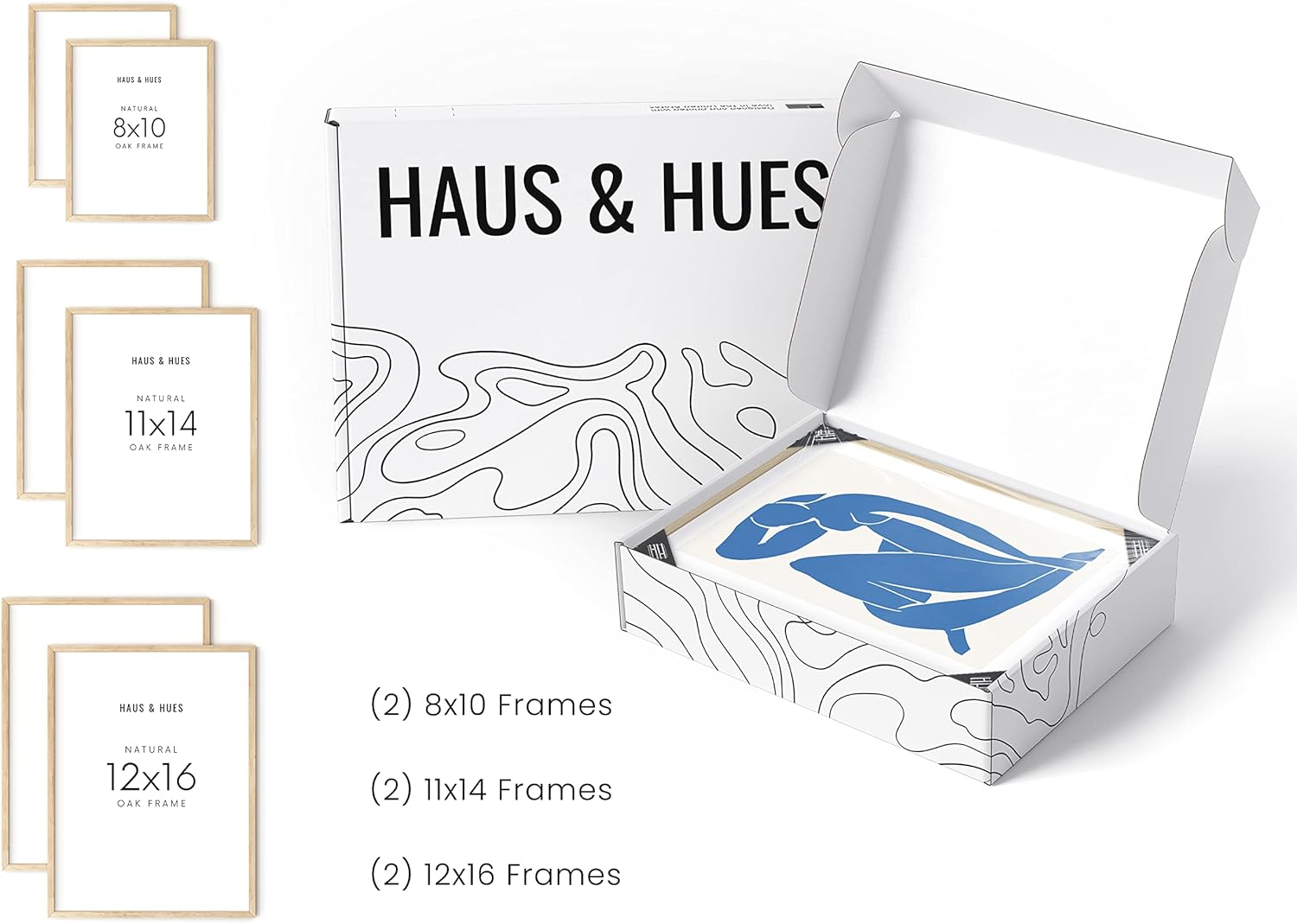 HAUS AND HUES Natural Wood Picture Frames - Set of 6 Frame Sets for Wall Collage, Gallery Wall Frame Set Assorted, Picture Frame Sets for Wall Collage (Two 8x10, Two 11x14, Two 12x16 Beige Frame)