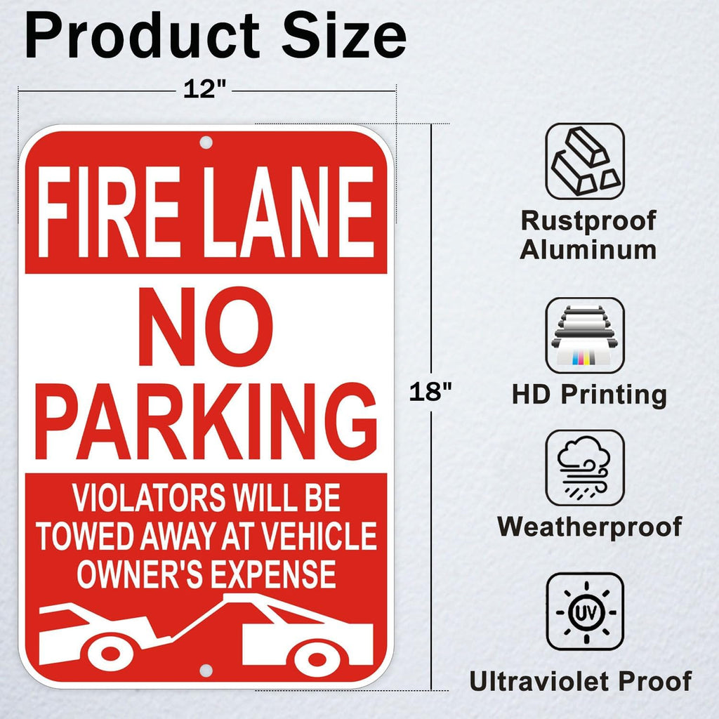 Fire Lane No Parking Sign, 12 x 18 Inches, Reflective, Weather-Resistant, Pack of 2