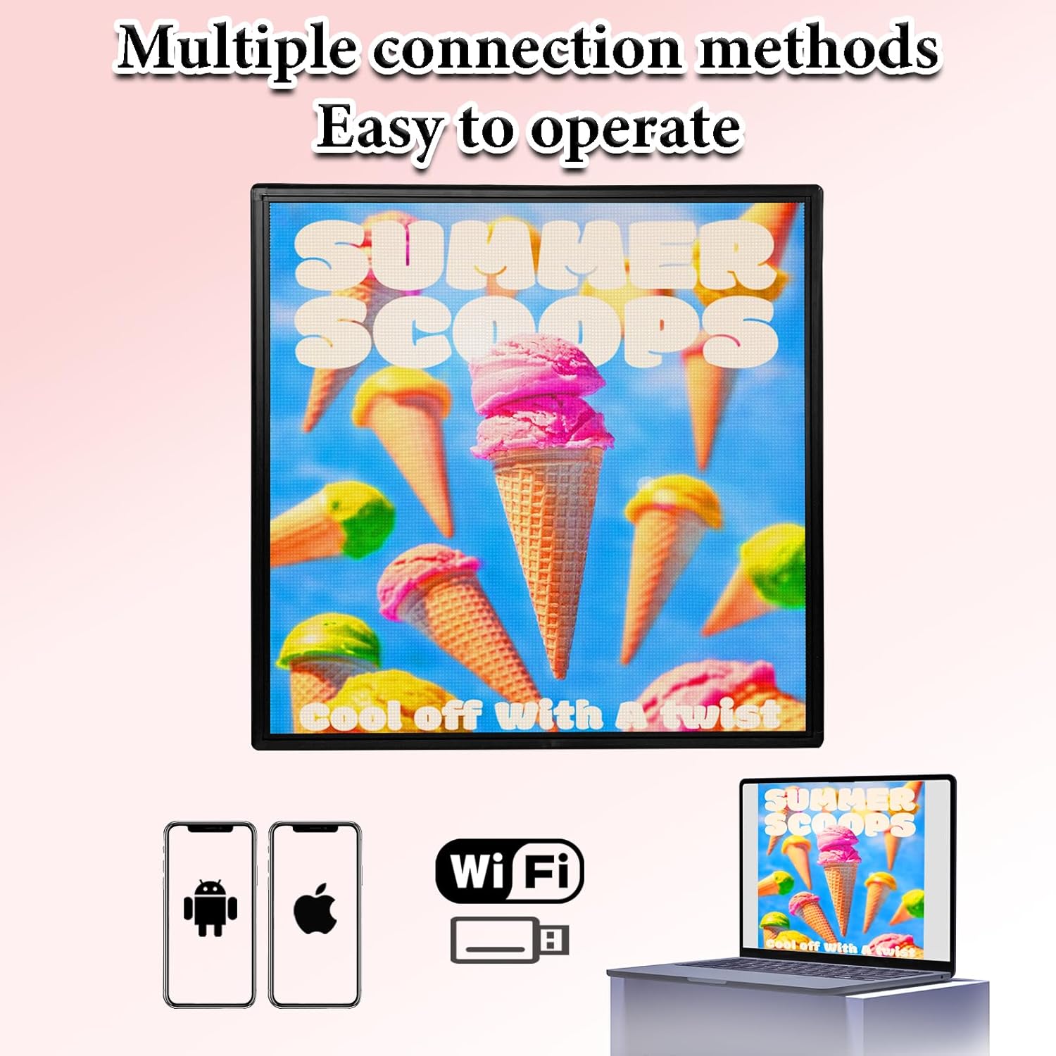 P6 40x40 Inch Commercial Outdoor LED Display Screen High Brightness Commercial Digital Sign IP45 Weatherproof for Advertising, Stores, Restaurants HD Video/Image Scrolling Billboard