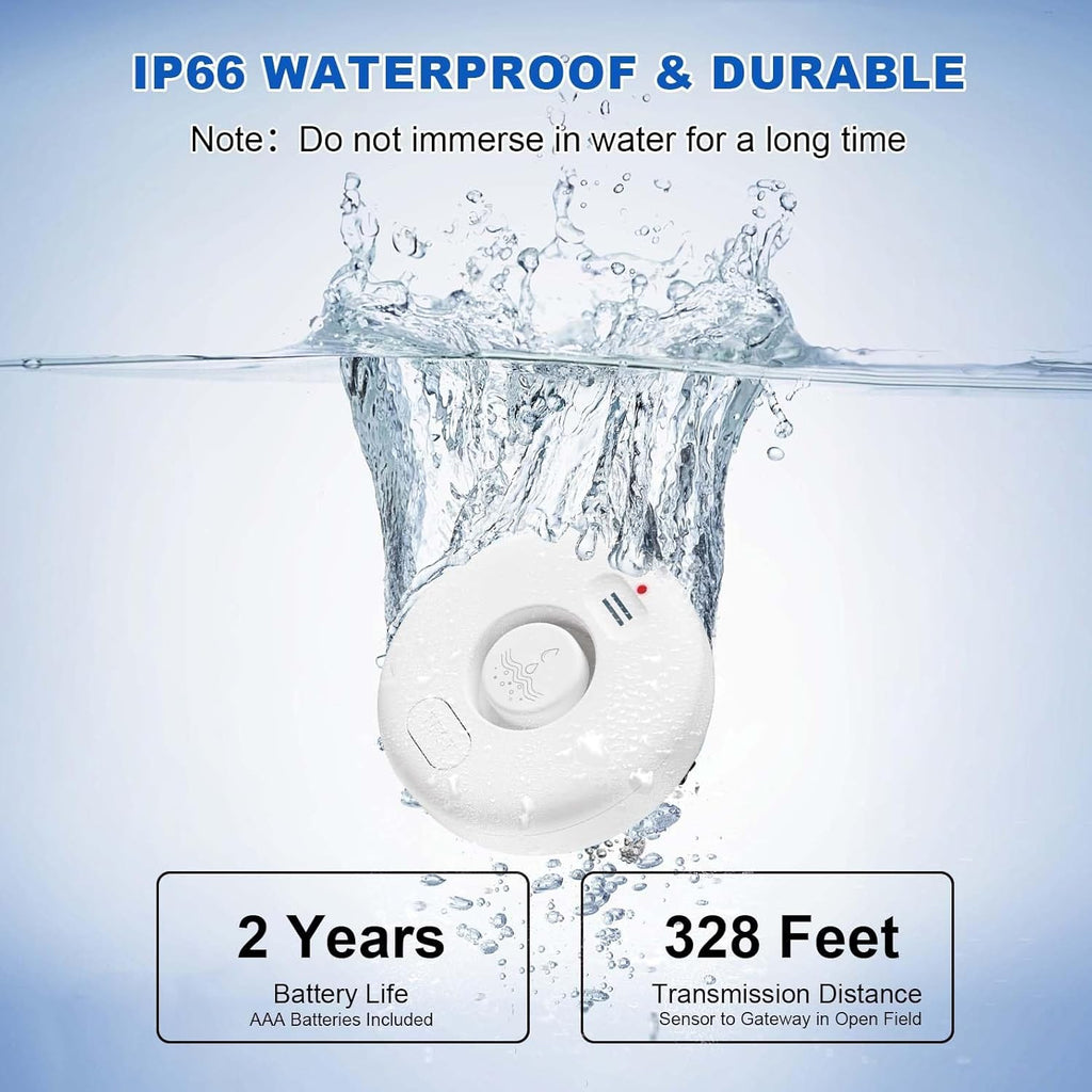 Water Leak Detectors for Home, 2Pcs WD71, 120dB Adjustable Water Leak Alarm for WiFi Gateway/Hub(Gateway Not Included), Wireless Water Sensor Alarms for Kitchen, Bathroom, Laundry and Basement