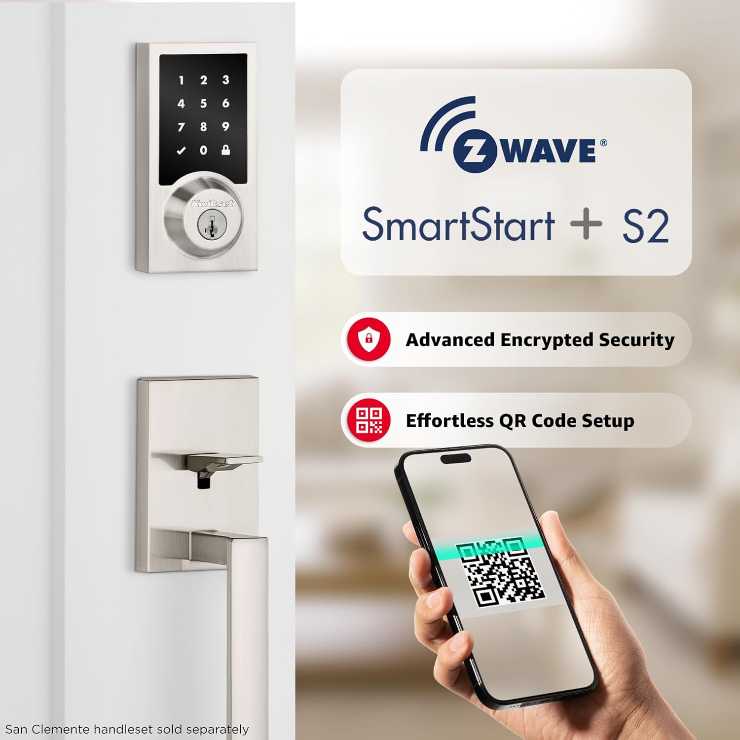 Kwikset HomeConnect 918 Contemporary Z-Wave Long Range Enabled Touchscreen Lock Works with Ring Alarm, Samsung SmartThings Hub Required, Sold Seperately in Satin Nickel