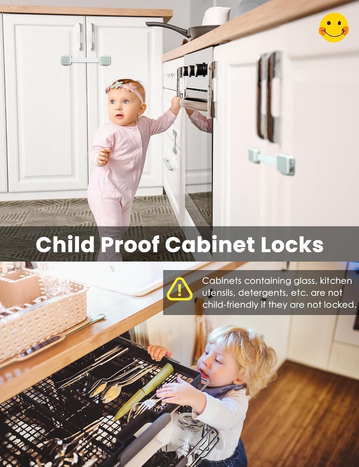 2 Pack Baby Proofing Safety Locks Child Safe for Cabinet Drawer Fridge Oven Dishwasher Doors, Toilet Seat & Lid, Adjustable Furniture Latches and Straps, 3M Adhesive No Drilling Button,Unlock Design
