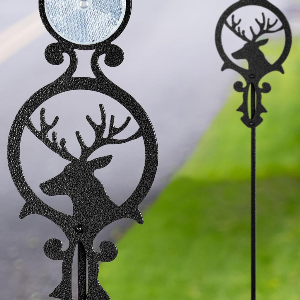 Touch of Class Pathways Reflective Driveway Marker Stake Set of Two for Outdoor Use | Buck Deer Design with Antlers | Personalized Tall Reflector Set of 2 | Black Durable Finish