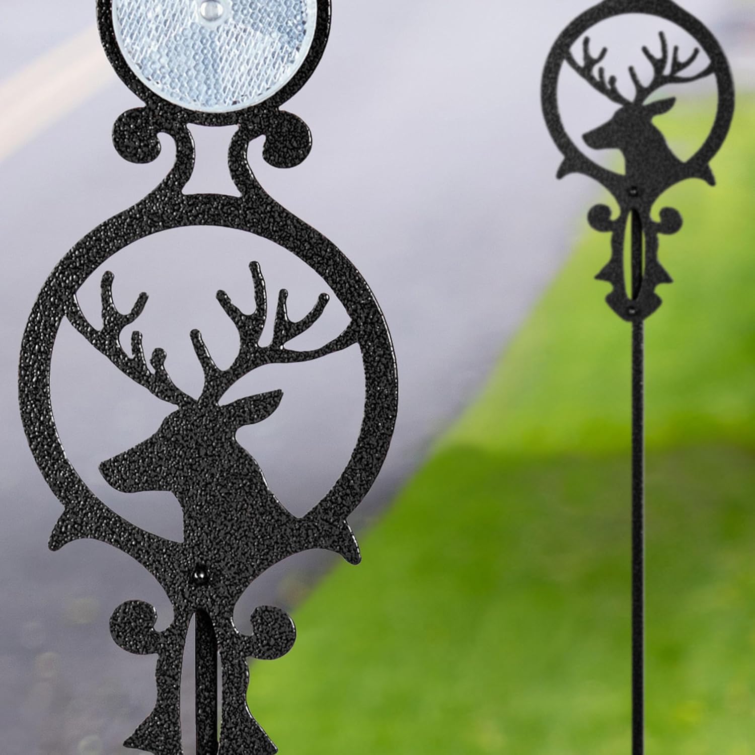 Touch of Class Pathways Reflective Driveway Marker Stake Set of Two for Outdoor Use | Buck Deer Design with Antlers | Personalized Tall Reflector Set of 2 | Black Durable Finish