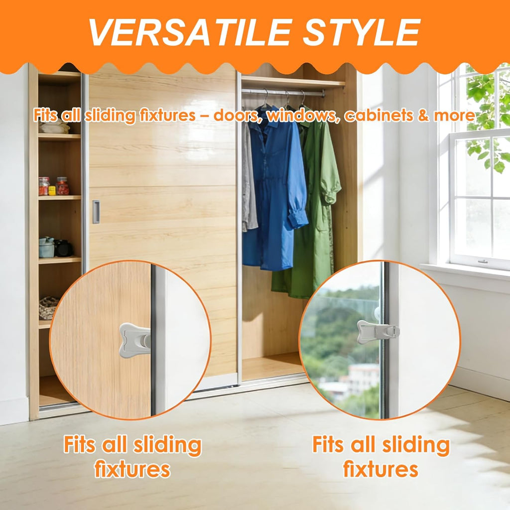4-Pack Sliding Closet Door Lock, Child Safety Locks for Sliding Glass Doors Window Closets and Cabinets, No-Tool Installation Baby Proof Accessories for Kids Safety White